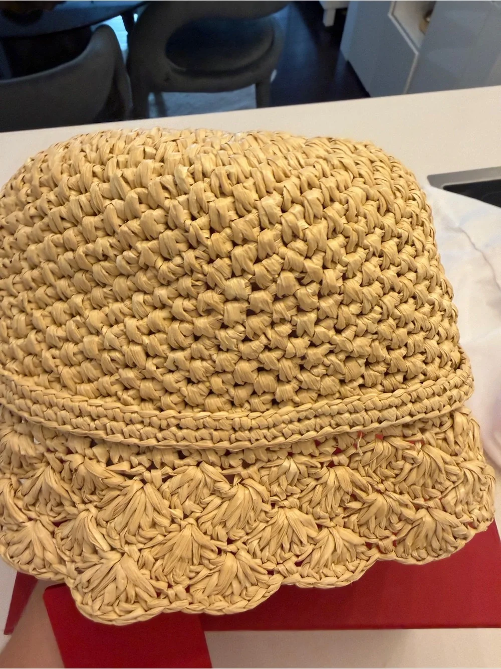 Valentino Garden Crochet Raffia Bucket Hat With V-Logo